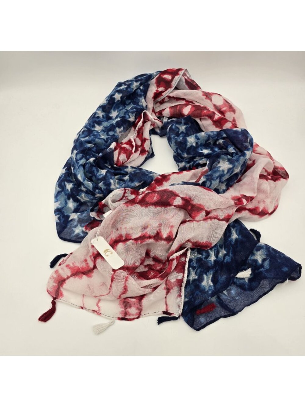 C Wonder Womens Tie-Dye American Flag Scarf Red/Blue Lightweight Polyester Wrap